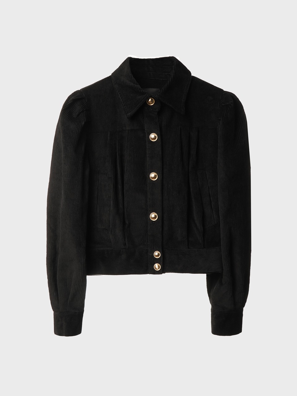 Cotton-Blend Corduroy Fluted Jacket (black) for woman