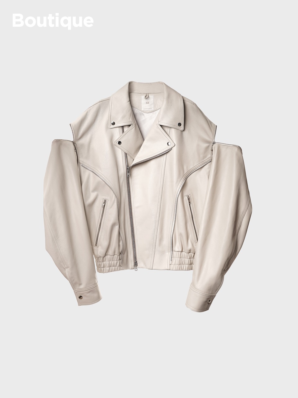 Multi-zippered Leather Oversize Biker Jacket (white)