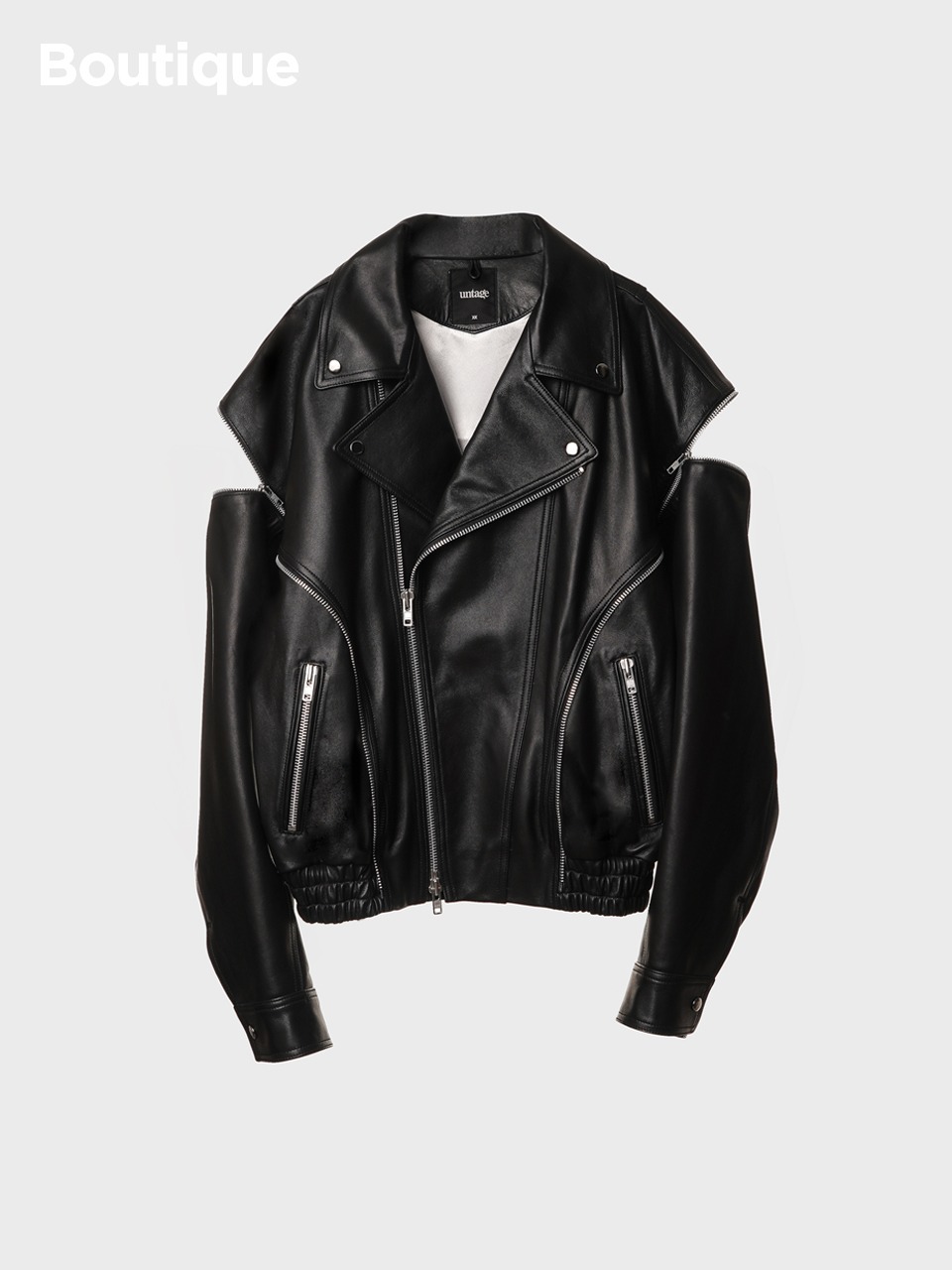 Multi-zippered Leather Oversize Biker Jacket (black)