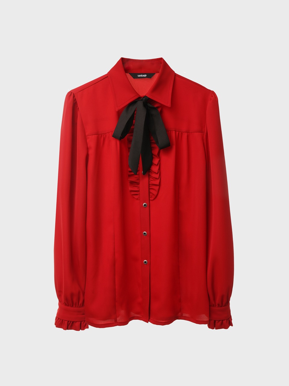 Ruffled-Placket Blouse (red) for woman