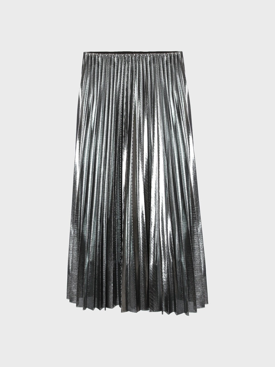 High-Rise Glitter Pleated Midi Skirt (silver)
