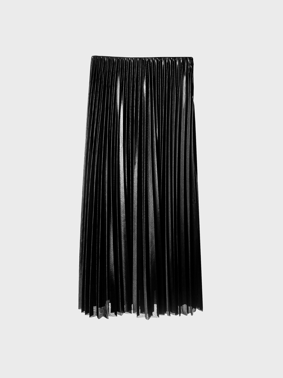 High-Rise Glitter Pleated Midi Skirt (black)