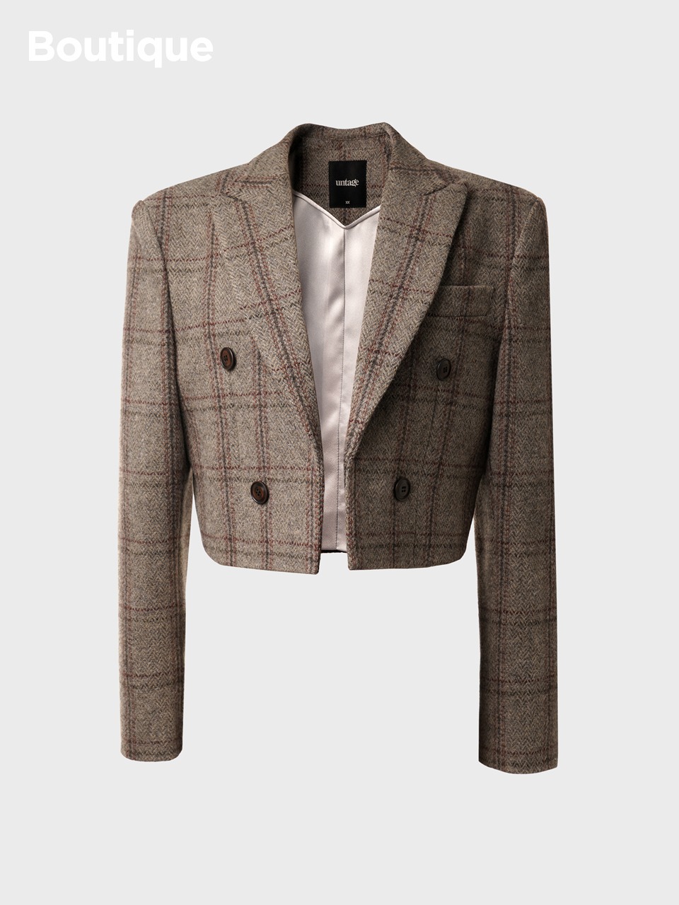 Spencer Cropped Check Herringbone-Wool Jacket