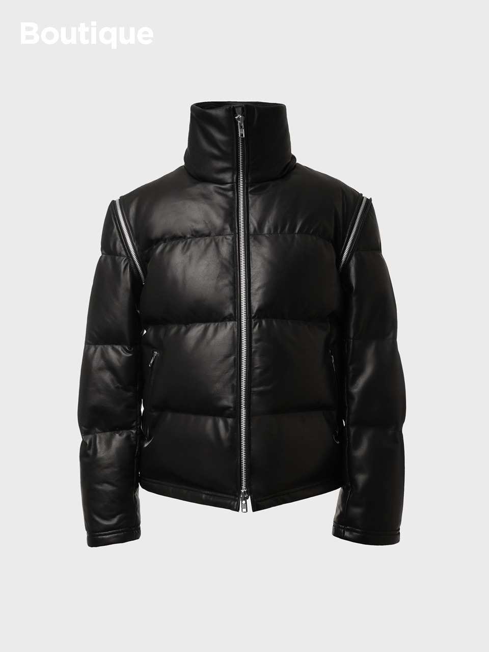 Multi-zippered Leather Down Jacket
