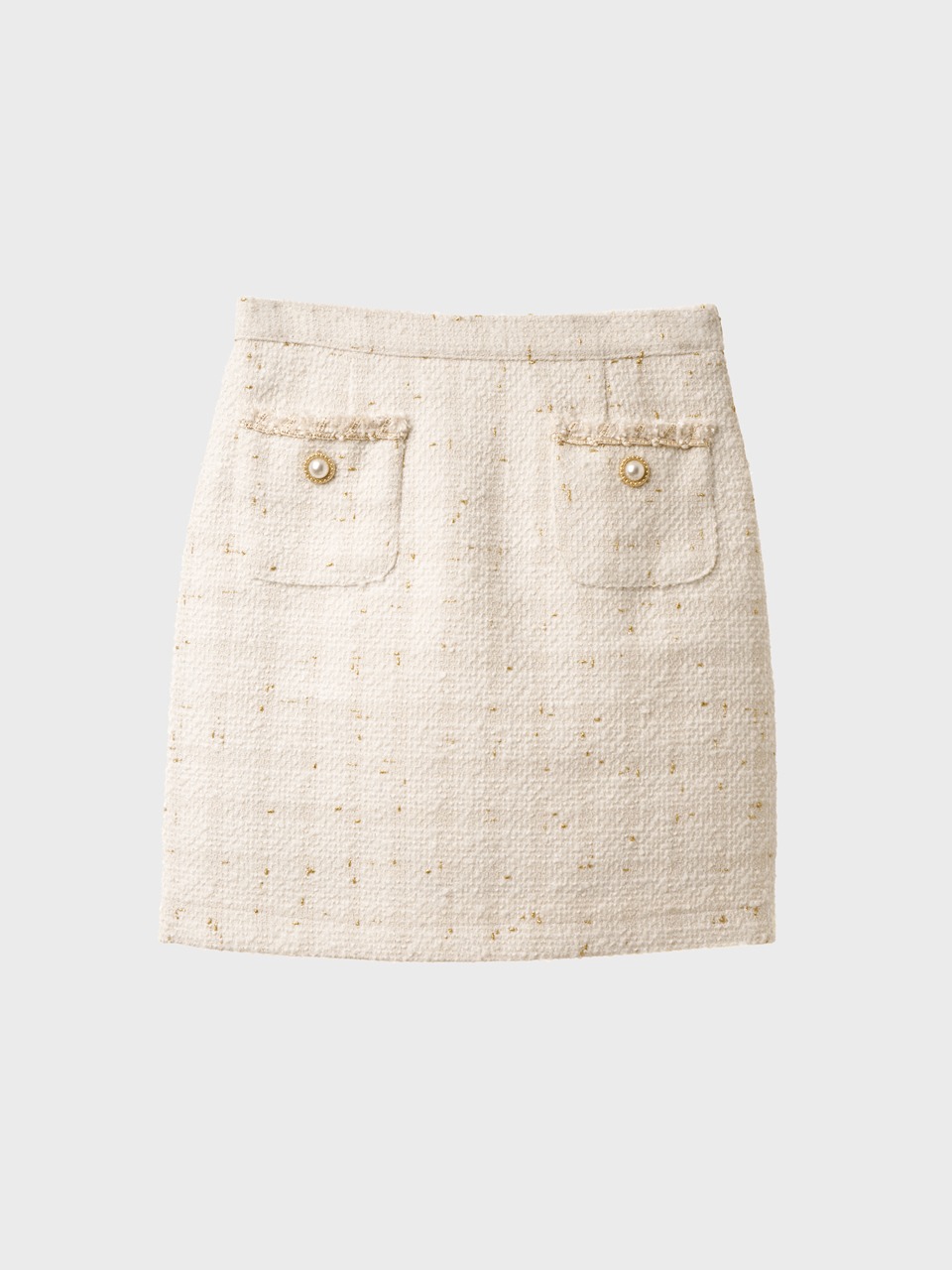 Pearl-Button Bouclé Tweed Mini Skirt