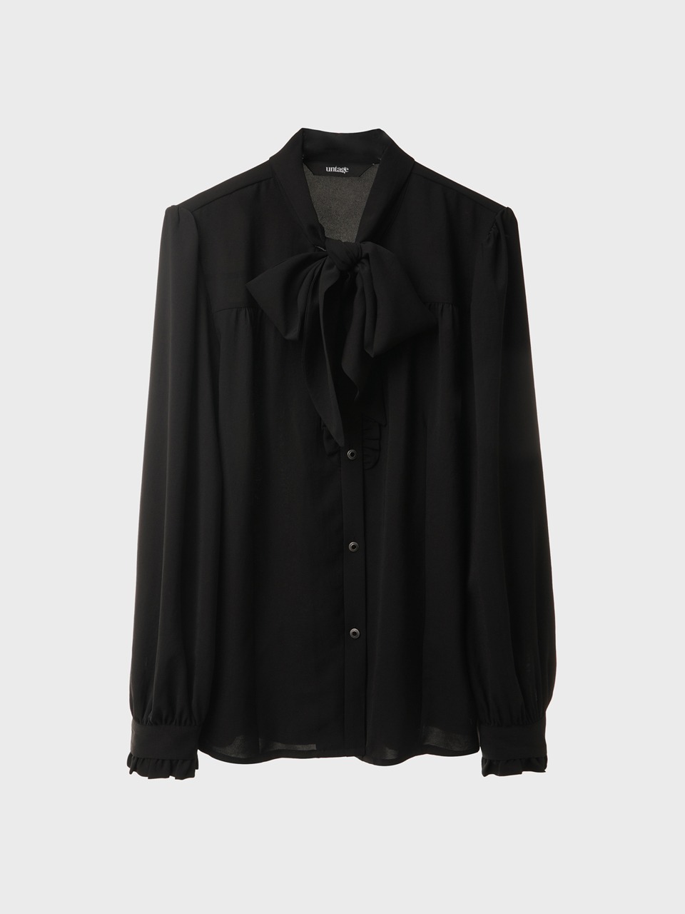 Pussy-Bow Ruffled-Placket Blouse (black) for woman