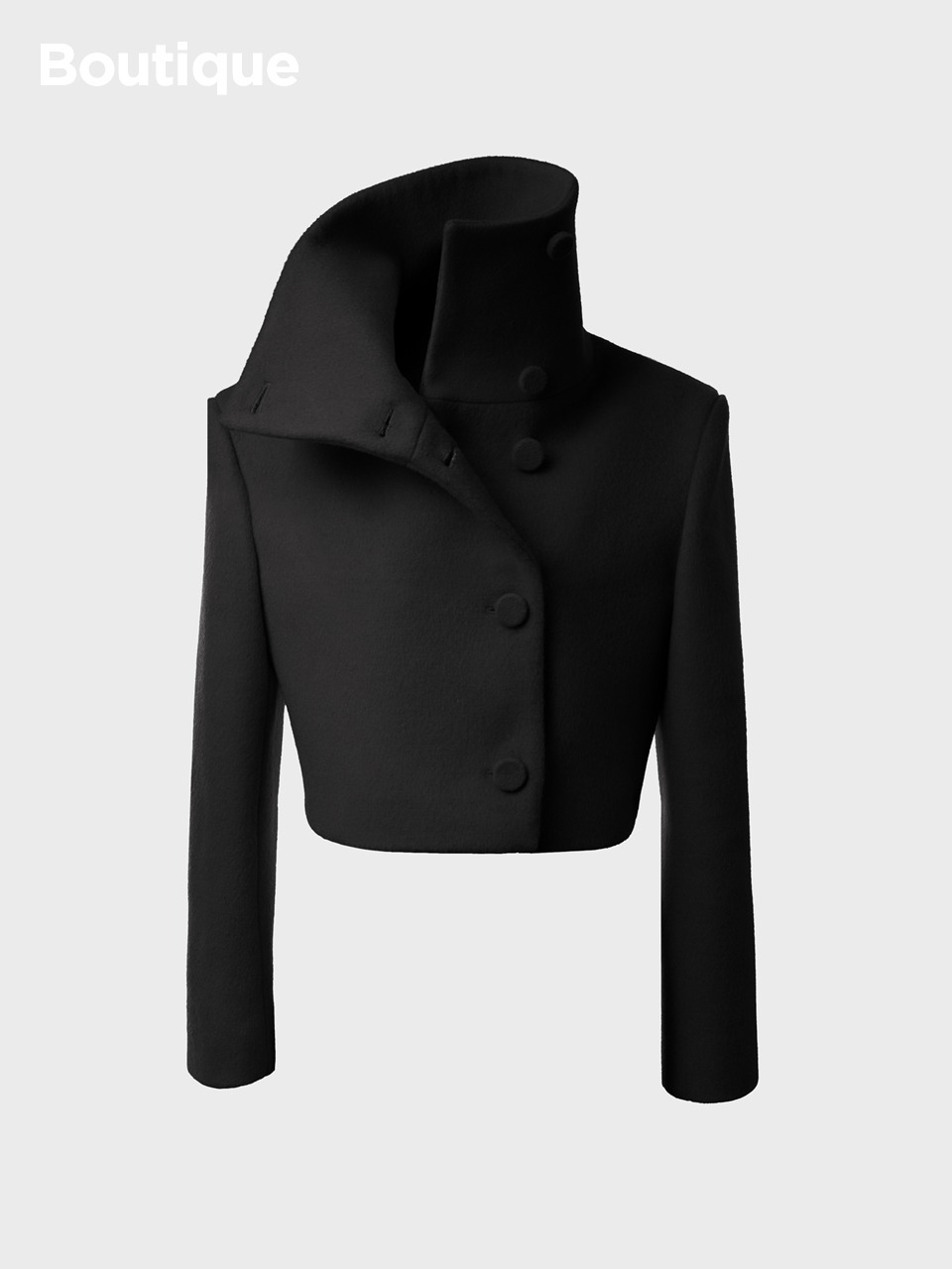Funnel-Neck Cropped Wool-Blend Jacket (black)