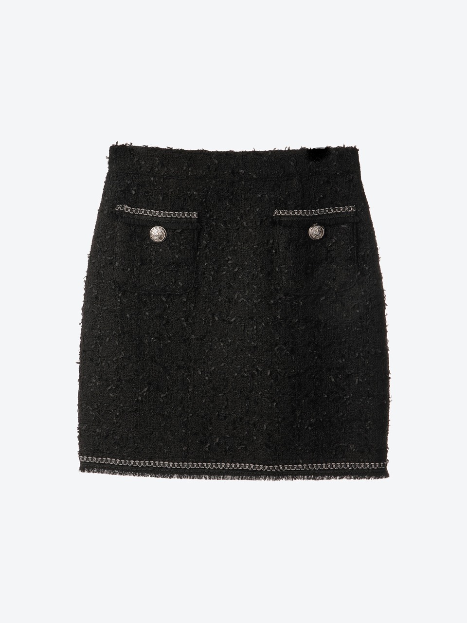 Chain Embellished-Tweed Mini Skirt (black)