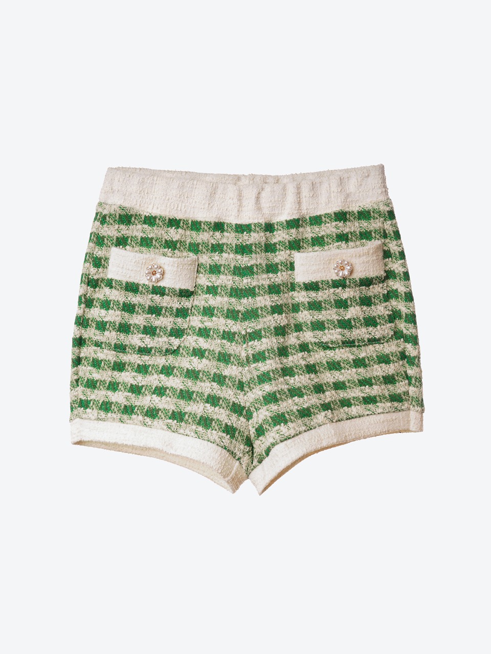 Gingham Bouclé Knit Shorts (green)
