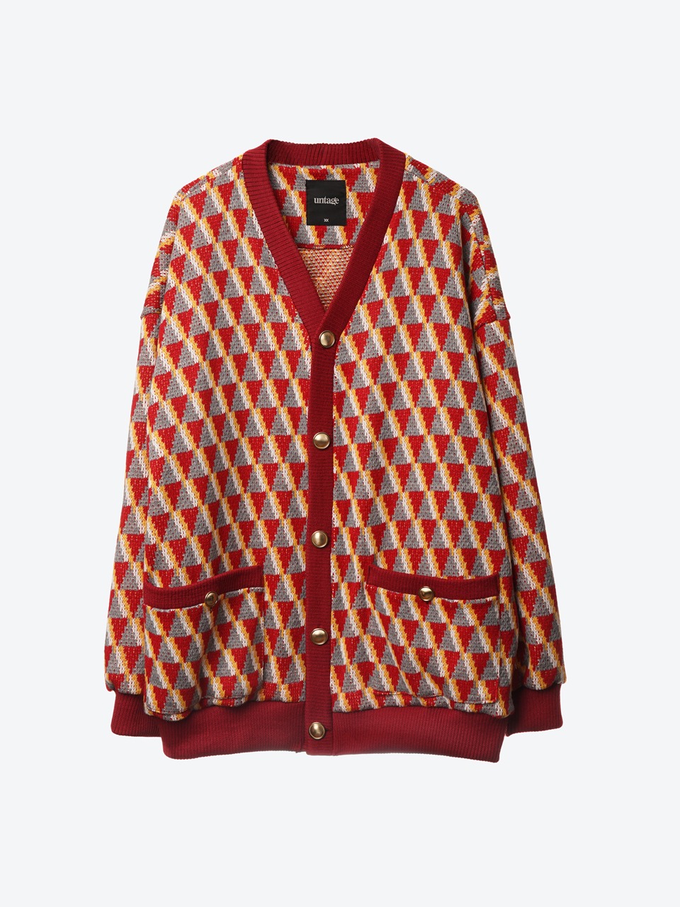 Geometric-Jacquard Oversized Cardigan (red)