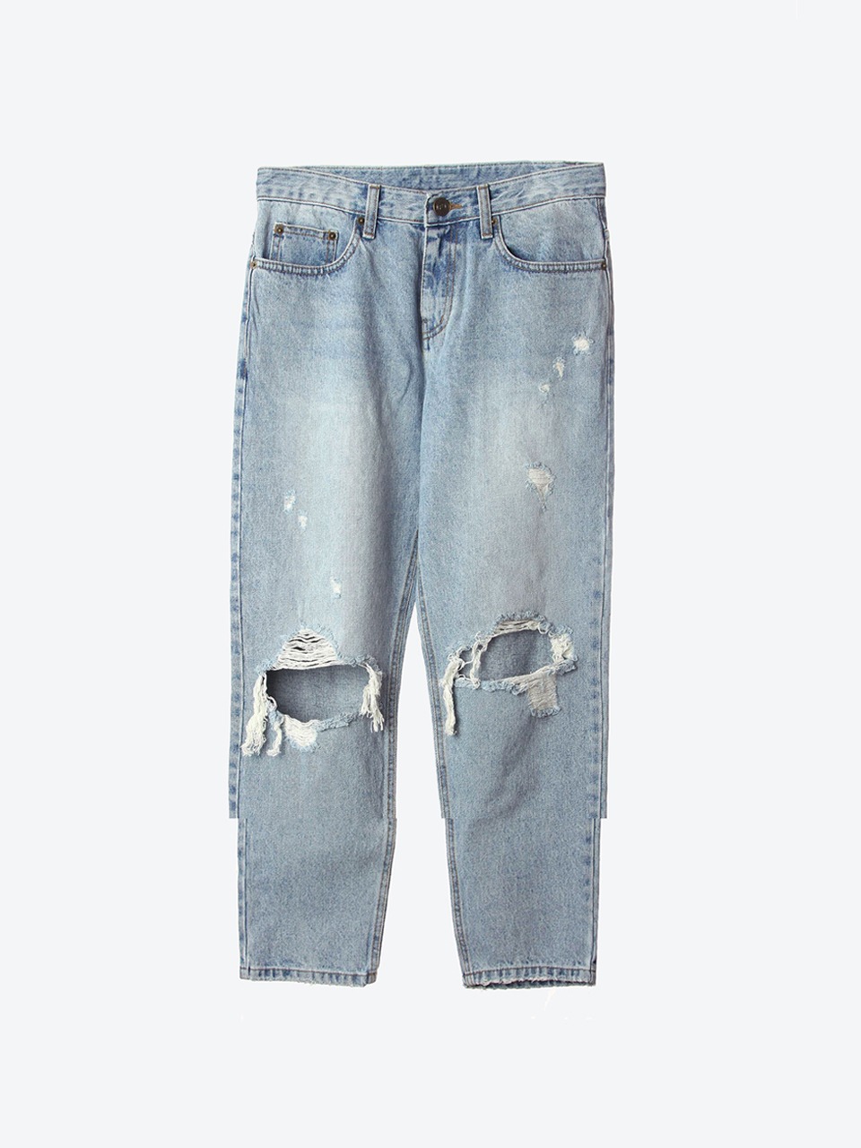 Distressed Straight-Seg Jeans