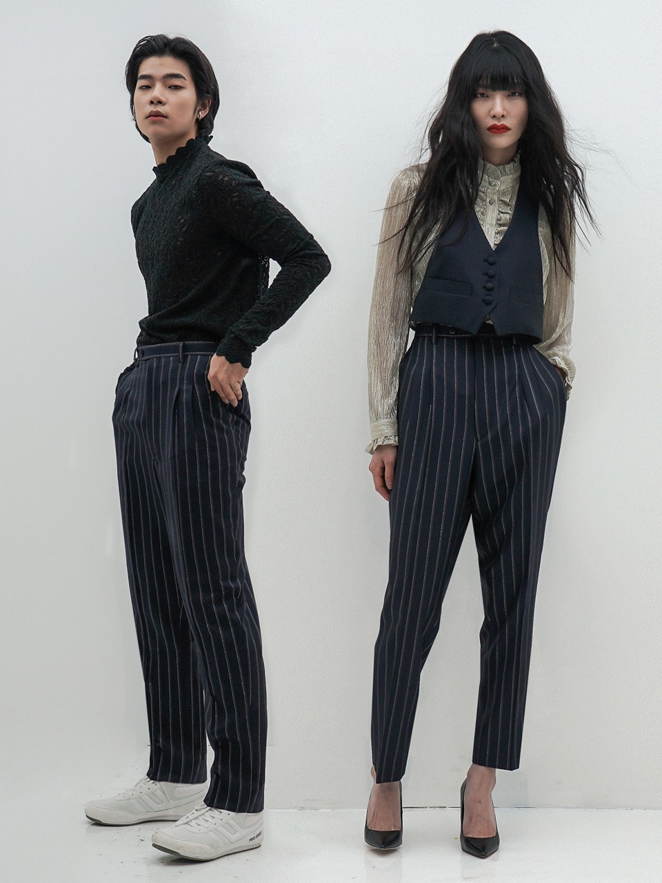 Pinstriped Wool-Silk Trousers