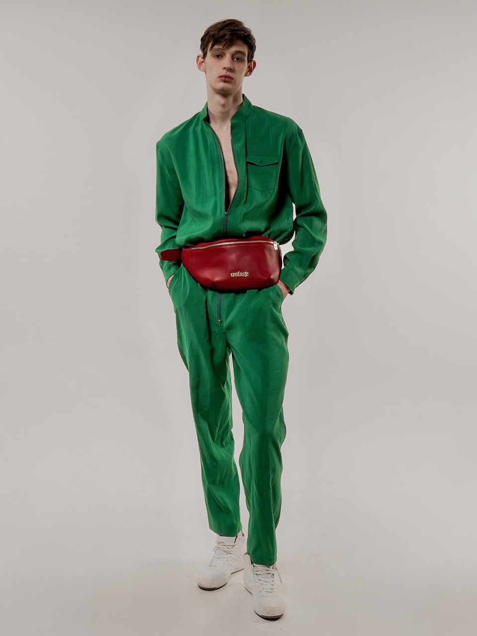 Zip-Front Tencel Jumpsuit for man (green)