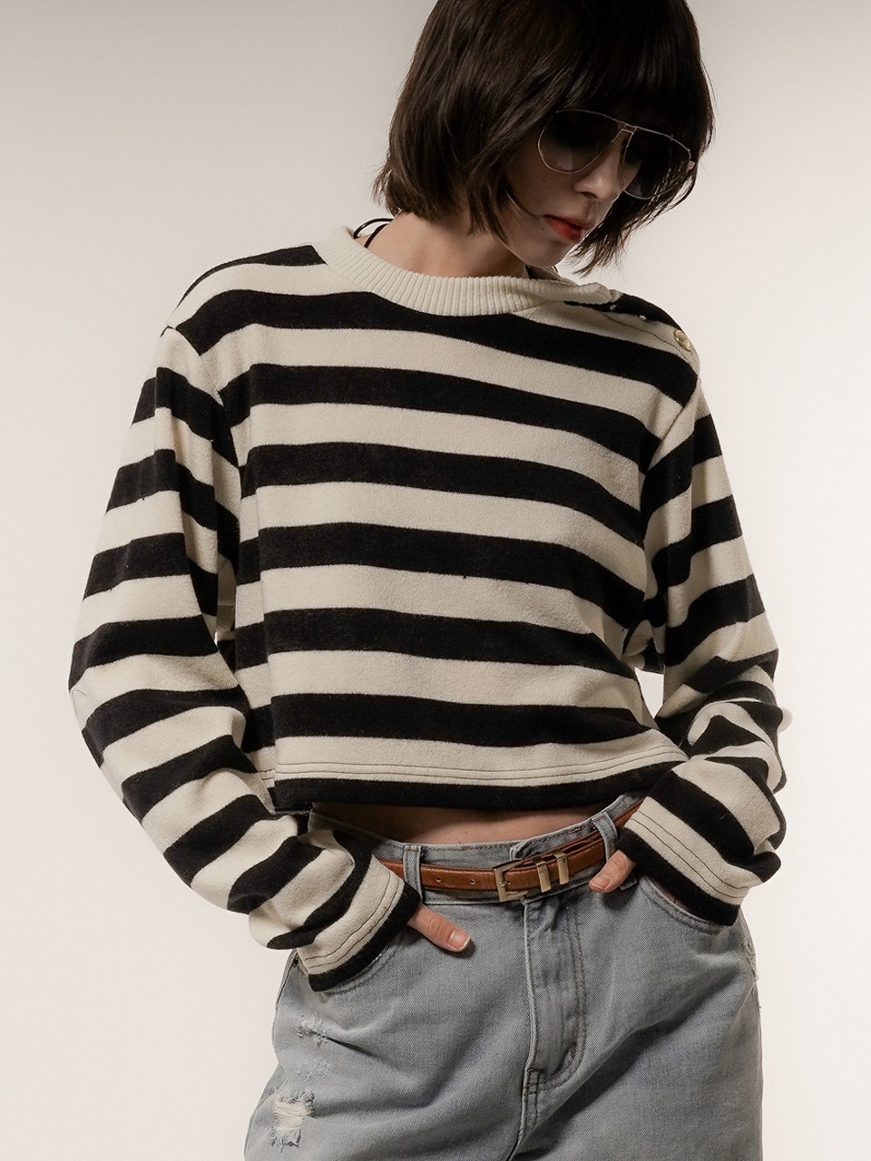 Striped-Knit Cropped Top for woman