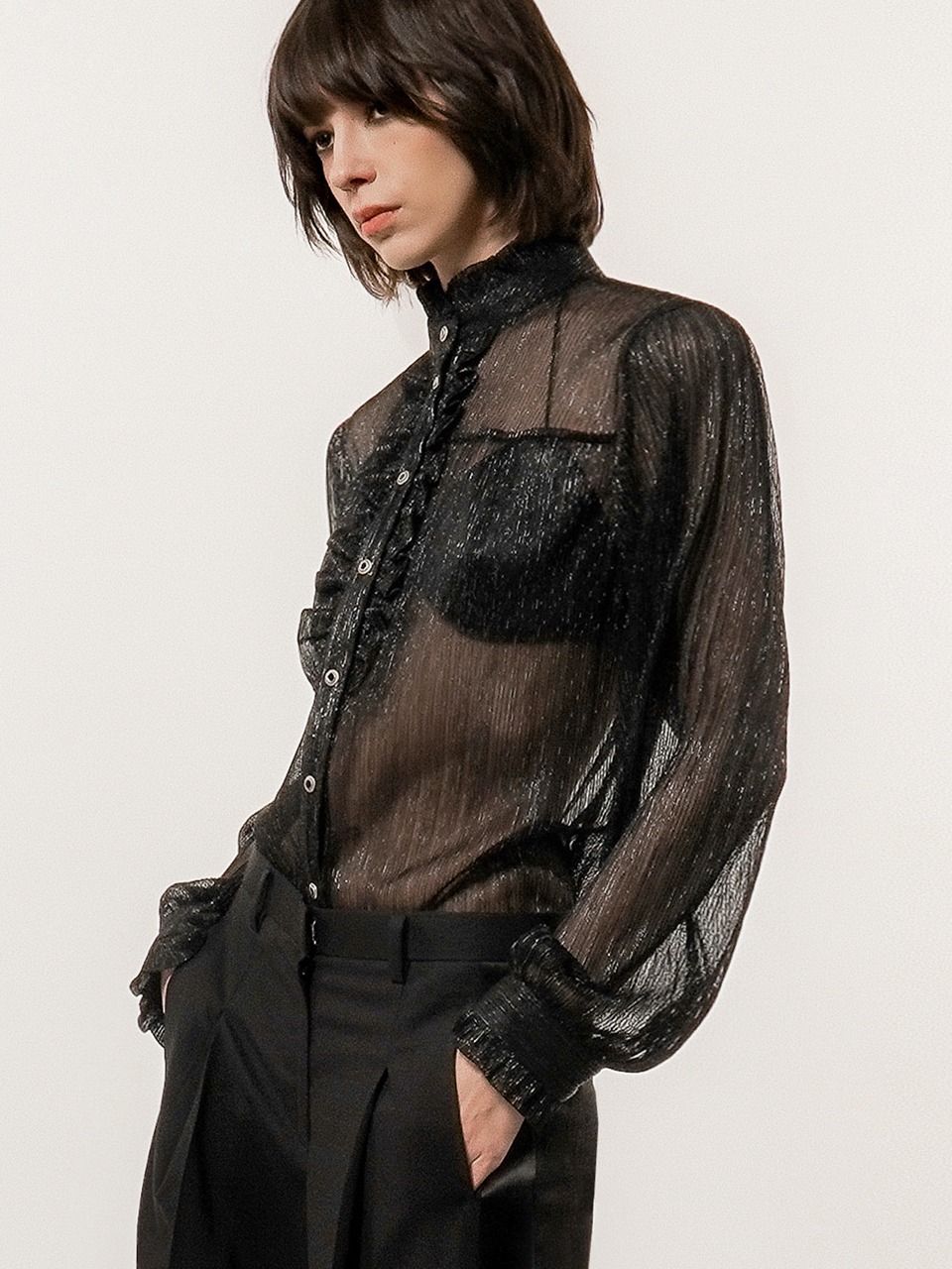 Victorian Ruffled Sheer Blouse for woman (black)
