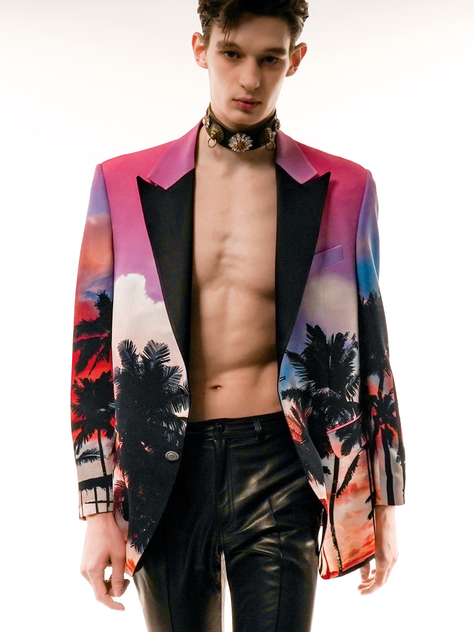 Single-Breasted Palmtree Printed Suit Jacket